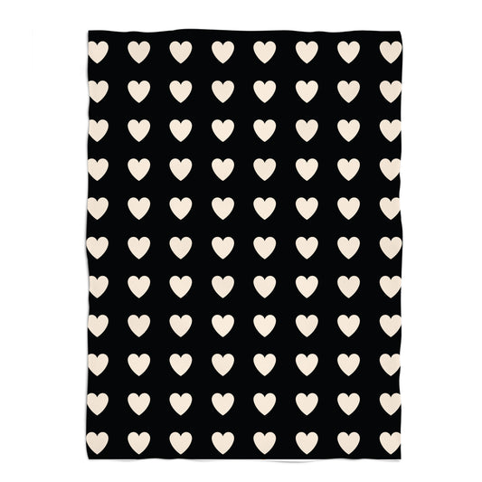 Hearts Print Black Plush Minky Throw Blanket 38 x 47""