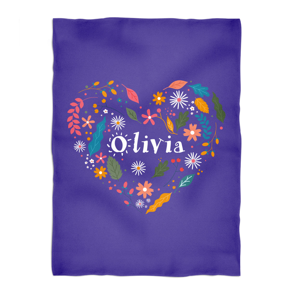 Heart Flowers Personalized Name Purple Plush Minky Throw Blanket 38 x 47""