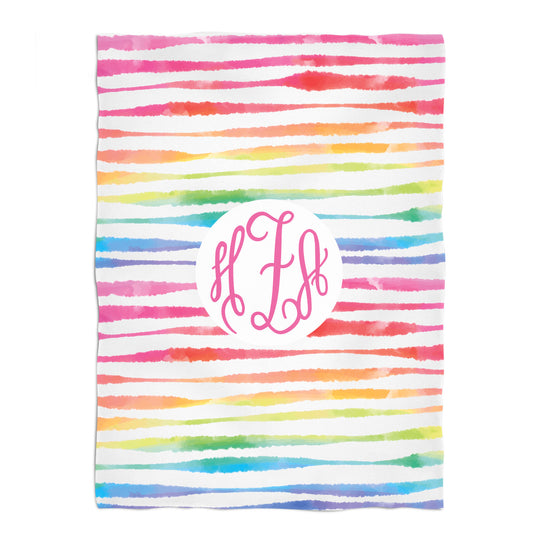 Personalized Monogram Rainbow Colors Stripes Fleece Blanket 40 x 58""