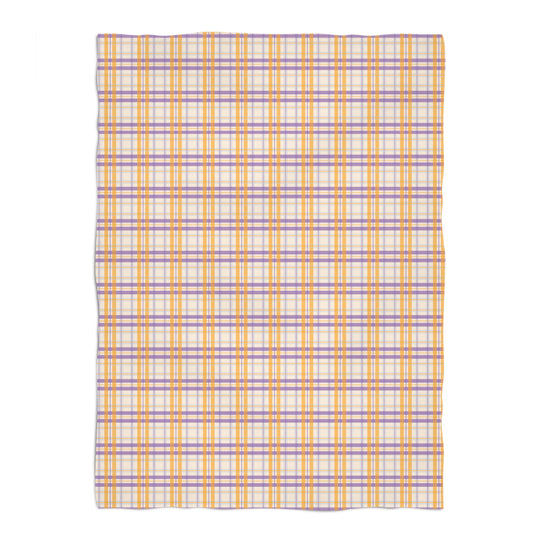 Plaid Print Beige and Purple Plush Minky Throw Blanket 38 x 47""