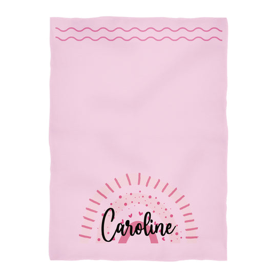 Rainbow Waves Personalized Name Pink Plush Minky Throw Blanket 38 x 47""