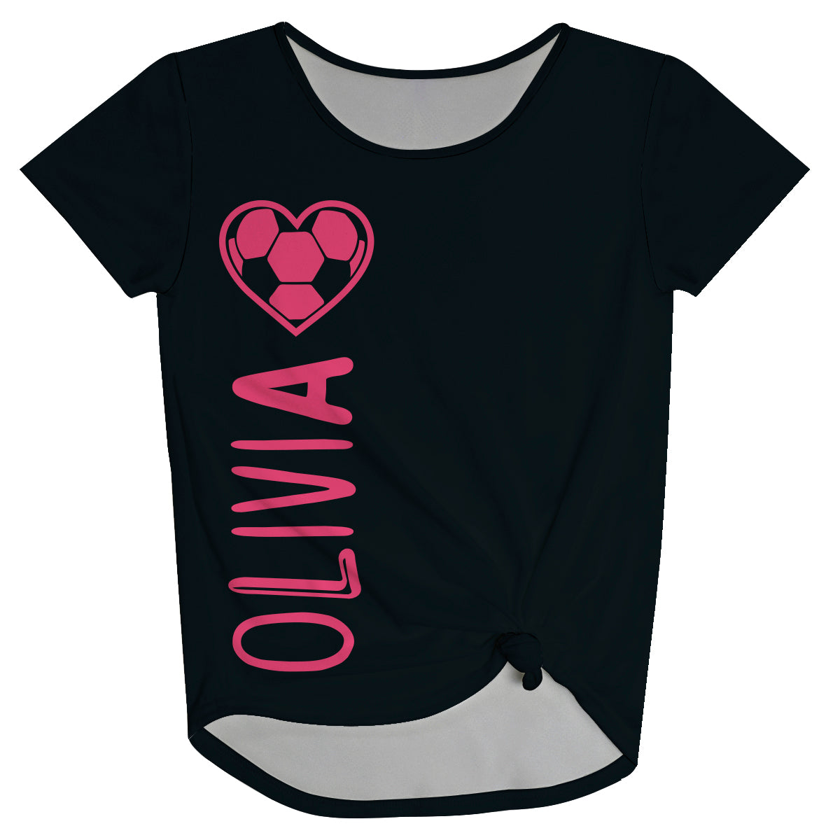 Love Soccer Personalized Name Black Knot Top