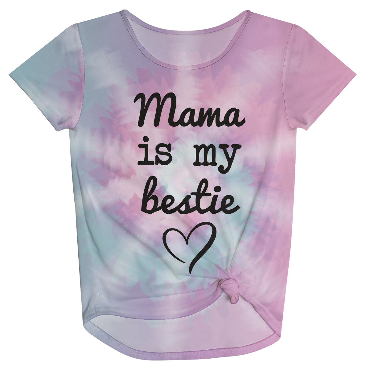 Mama Is My Bestie Pink and Purple Tie Dye Short Sleeve Knot Top