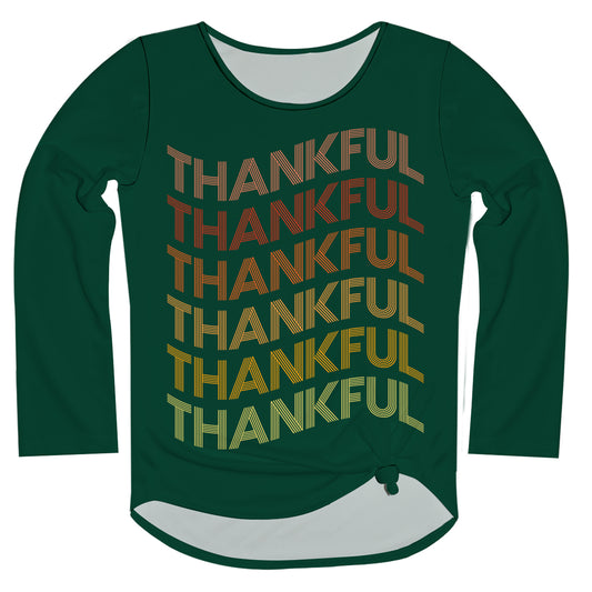 Thankful Green Long Sleeve Knot Top