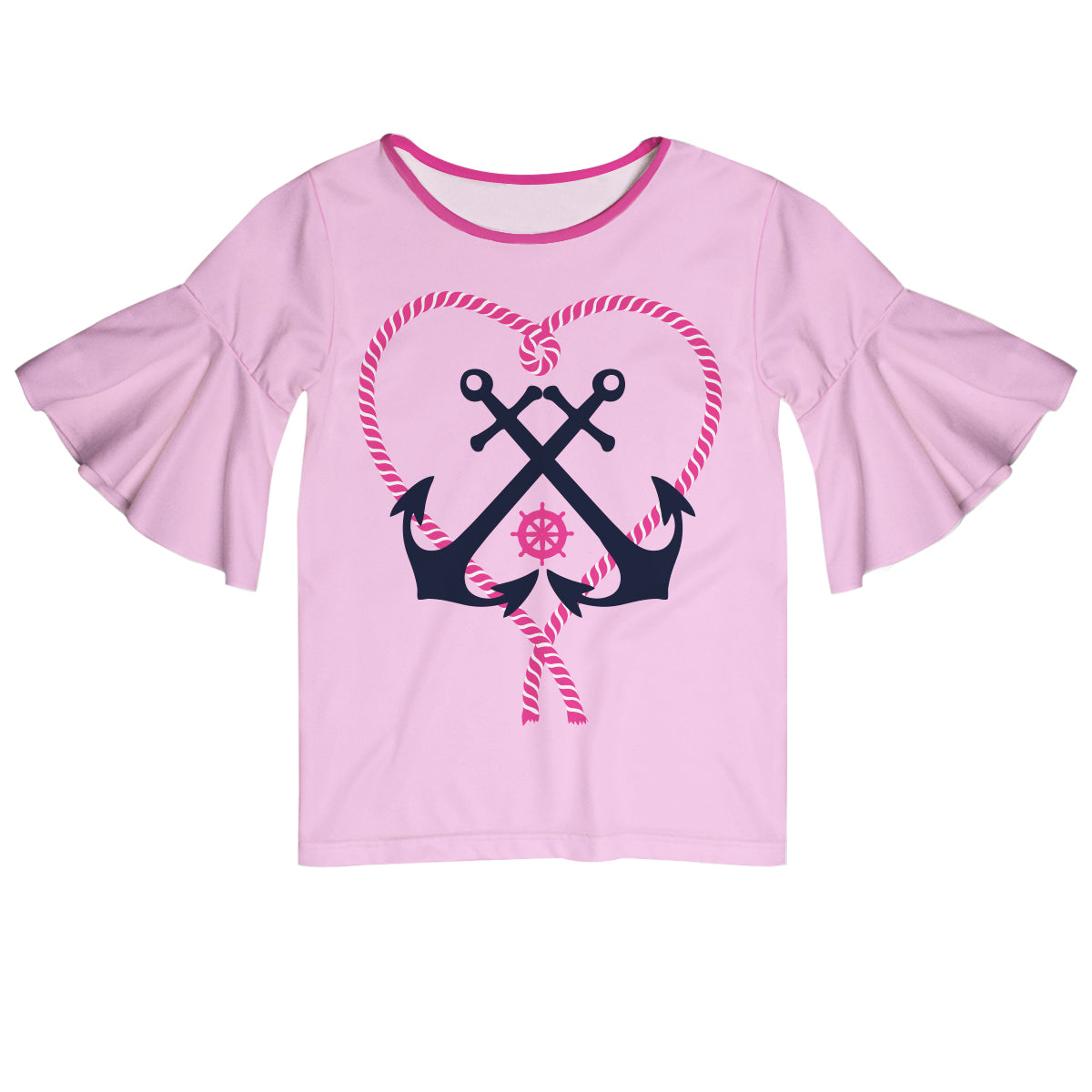 Anchor Heart Light Pink Short Sleeve Ruffle Top