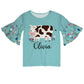 Cow Name Light Blue Short Sleeve Ruffle Top