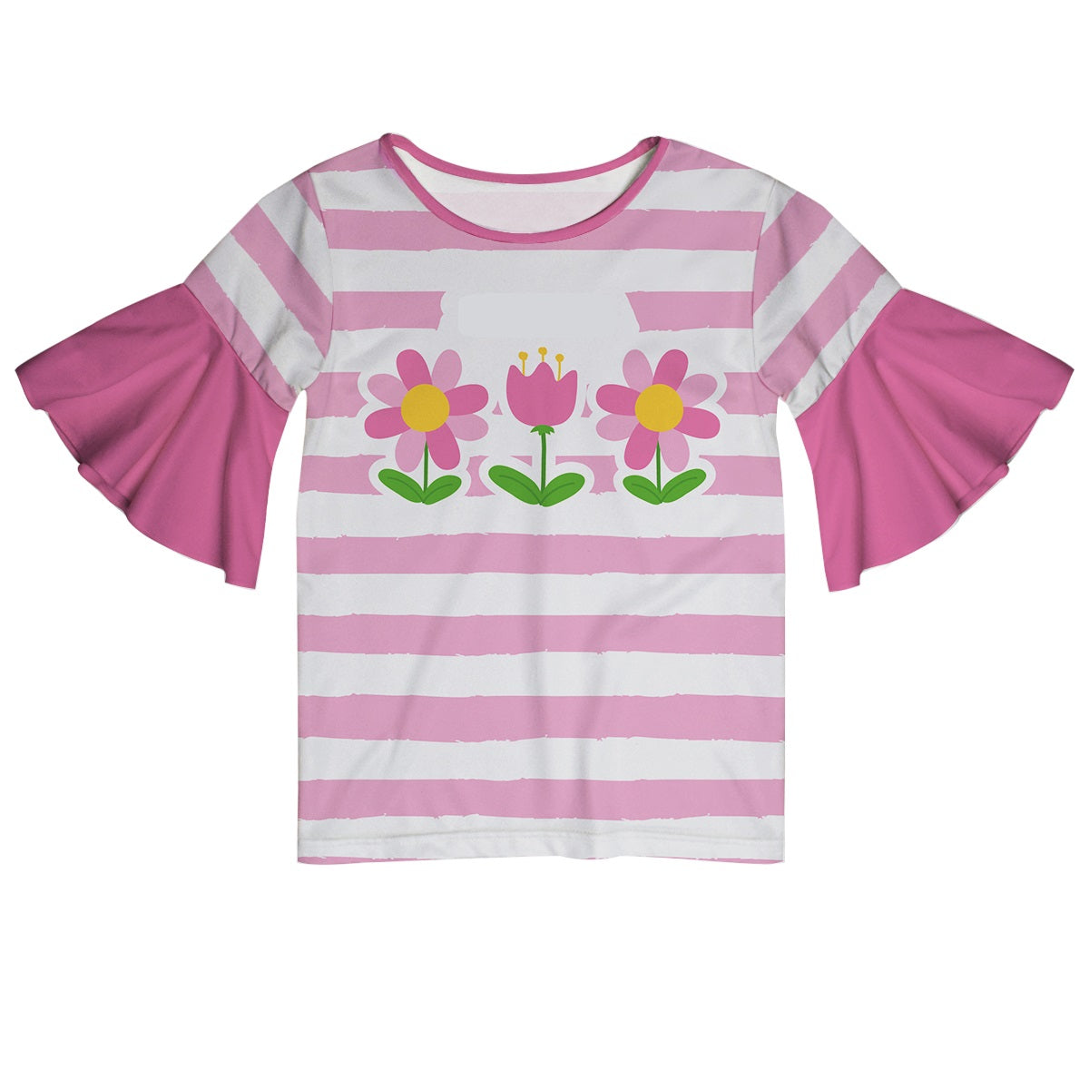 Flowers Name Pink and White Stripes Short Sleeve Ruffle Top - Wimziy&Co.