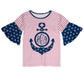 Anchor Personalized Monogram White and Pink Short Sleeve Ruffle Top