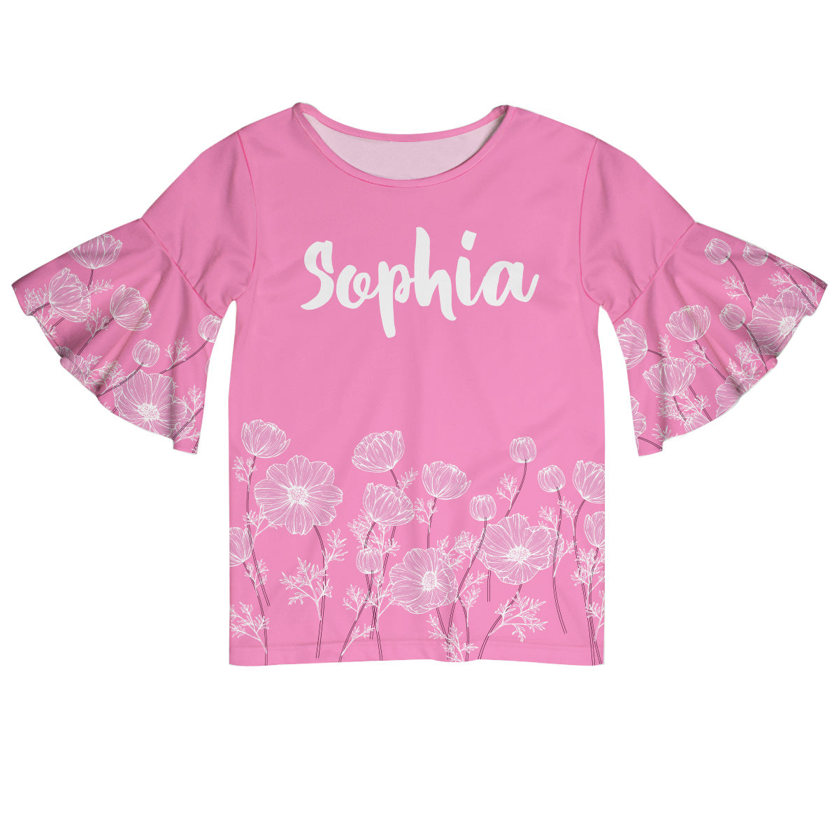 Flowers Name Pink Short Sleeve Ruffle Top