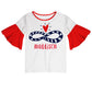 Rope Heart Name White and Red Short Sleeve Ruffle Top