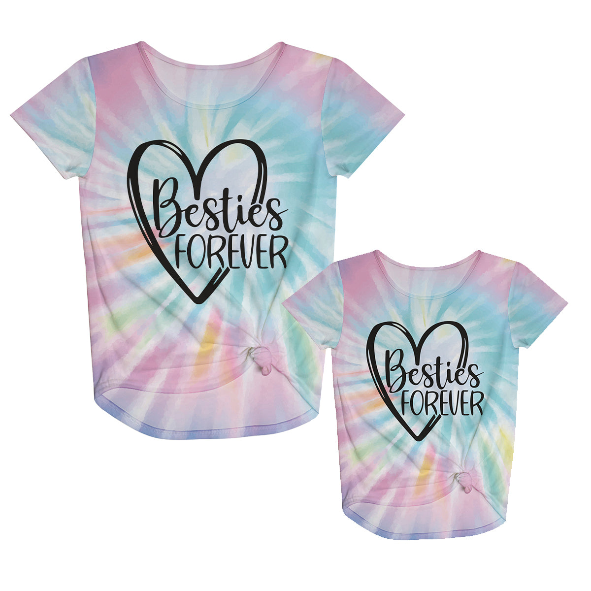 Besties Forever Blue Pink Tie Dye Short Sleeve Knot Top - Wimziy&Co.