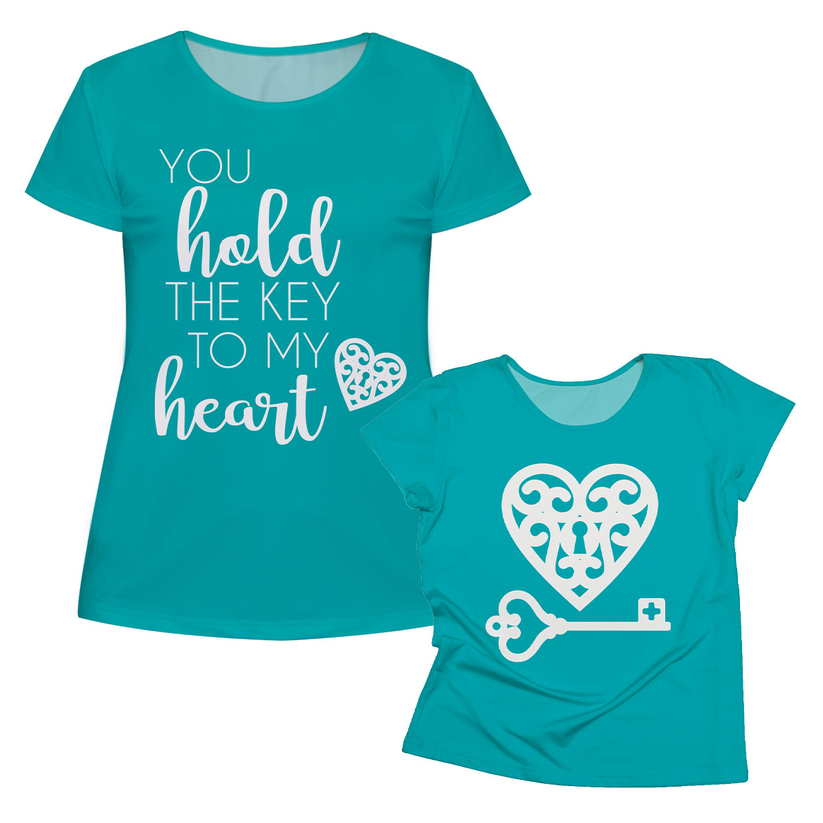 Heart and Key Turquoise Short Sleeve Tee Shirt - Wimziy&Co.