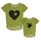 Heart Puzzle Green Short Sleeve Knot Top - Wimziy&Co.