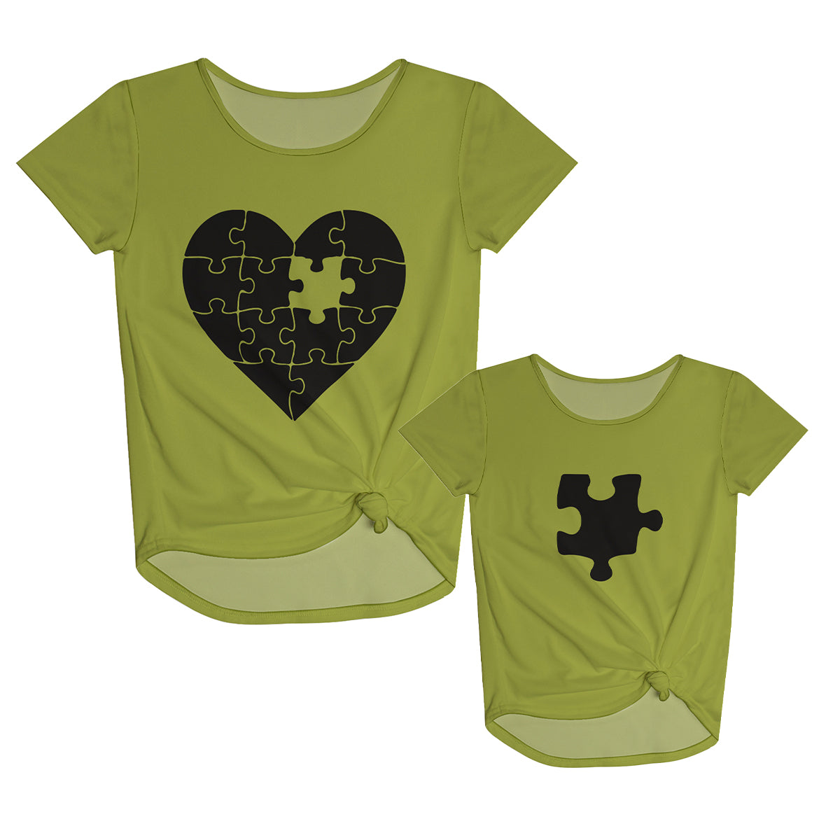 Heart Puzzle Green Short Sleeve Knot Top - Wimziy&Co.
