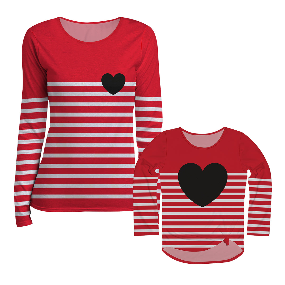 Heart Stripes White and Red Long Sleeve Tee Shirt - Wimziy&Co.