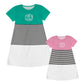 Personalized Monogram Pink Black and White Stripes Short Sleeve A Line Dress - Wimziy&Co.