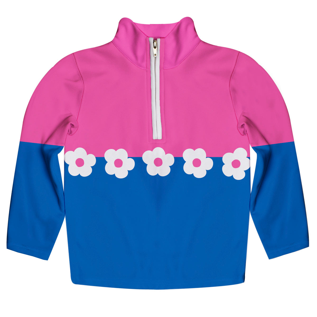 Flowers Pink and Royal Heavy Weight Performance 4-Way Stretch 1/4 Zip Pullover