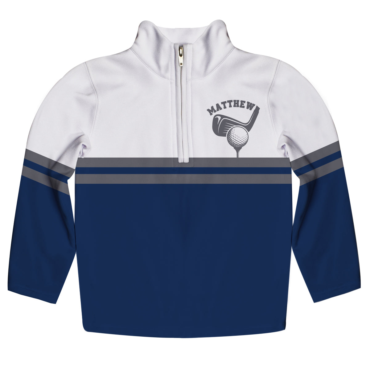 Golf Personalized Name White and Navy Heavy Weight Performance 4-way Stretch 1/4 Zip Pullover