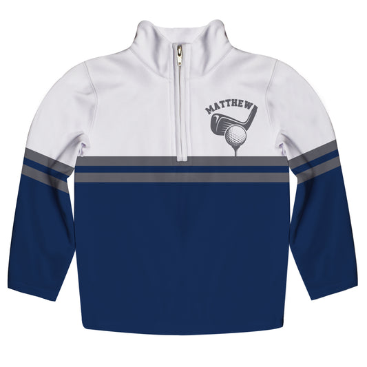 Golf Personalized Name White and Navy Heavy Weight Performance 4-way Stretch 1/4 Zip Pullover