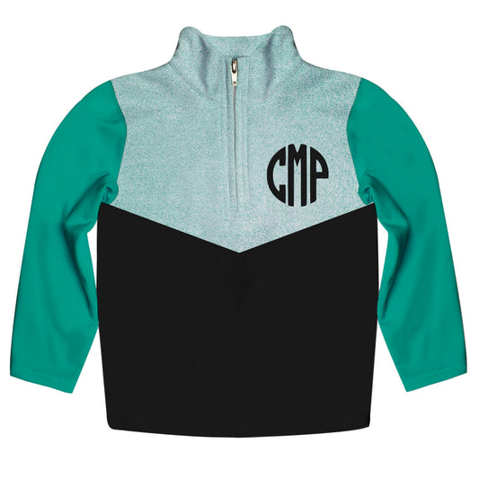 Glitter Personalized Monogram Black and Green Heavy Weight Performance 4-Way Stretch 1/4 Zip Pullover