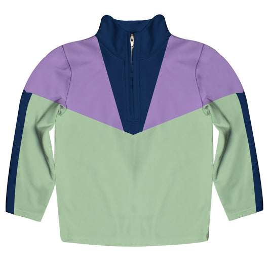 Geometric Purple and Light Green Heavy Weight Performance 4-Way Stretch 1/4 Zip Pullover