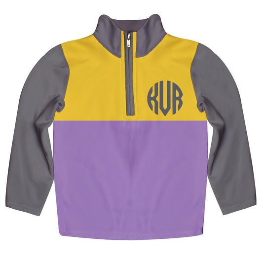Geometric Personalized Monogram Gray Yellow and Purple Heavy Weight Performance 4-Way Stretch 1/4 Zip Pullover