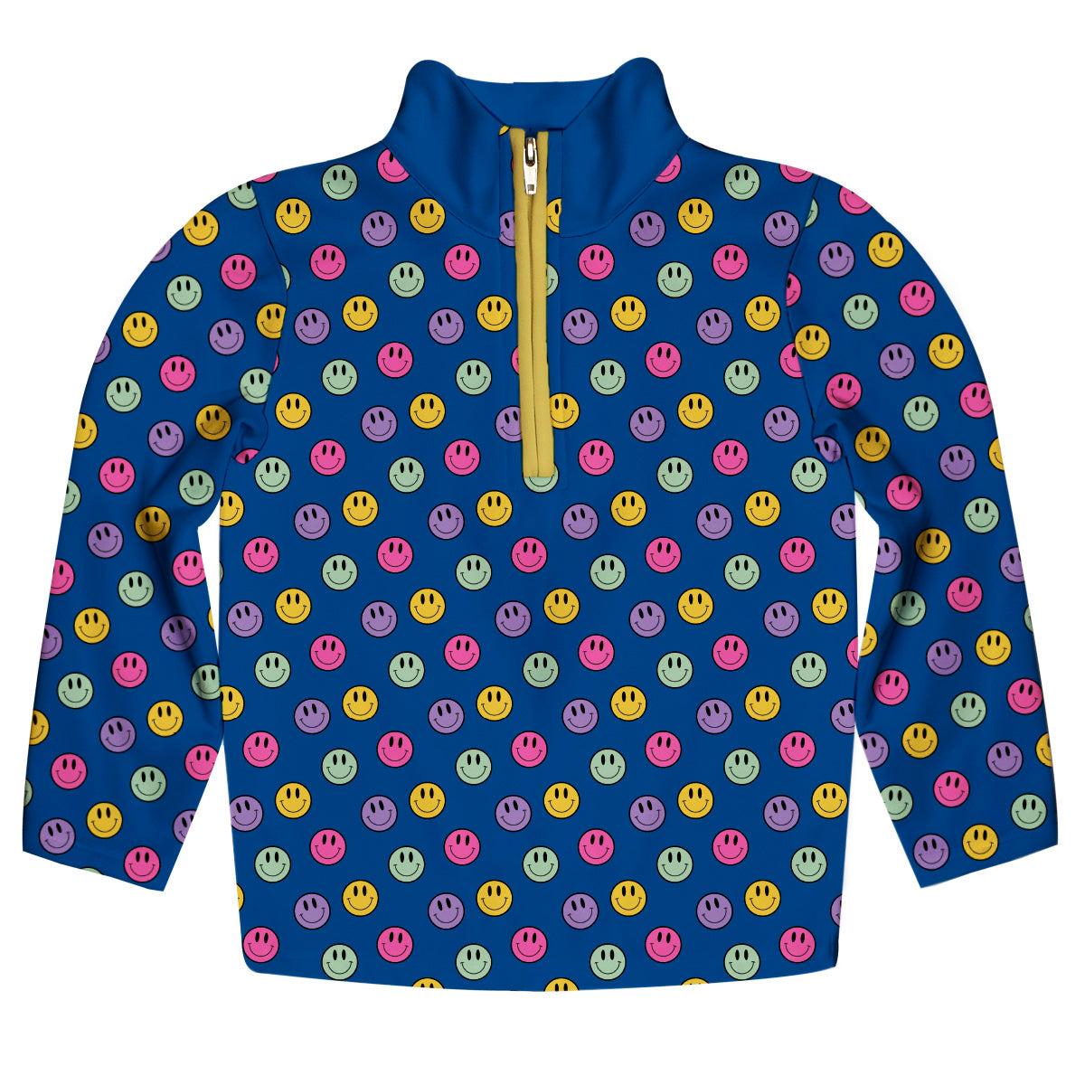 Happy Faces Print Royal Heavy Weight Performance 4-Way Stretch 1/4 Zip Pullover