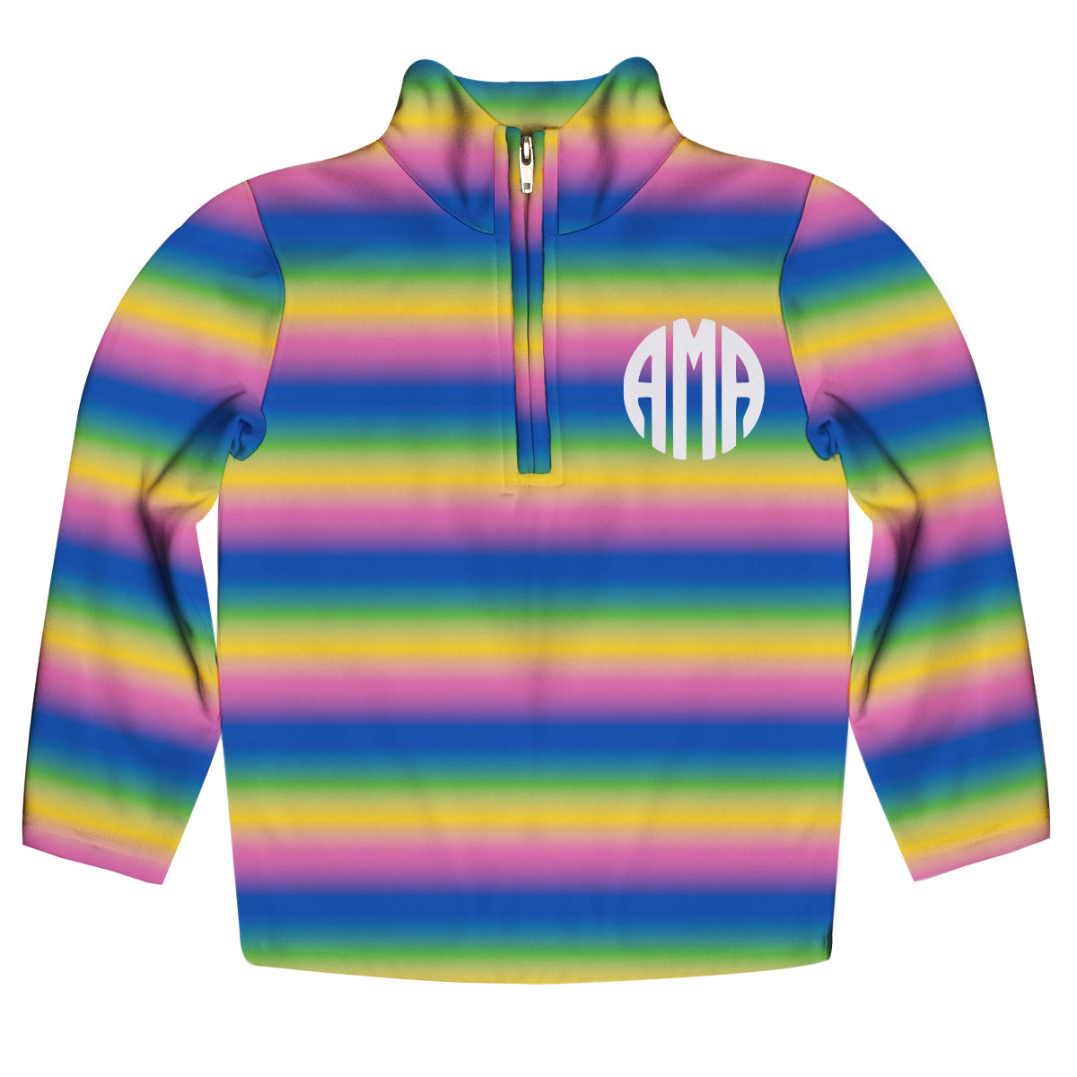 Personalized Monogram Rainbow Colors Heavy Weight Performance 4-Way Stretch 1/4 Zip Pullover