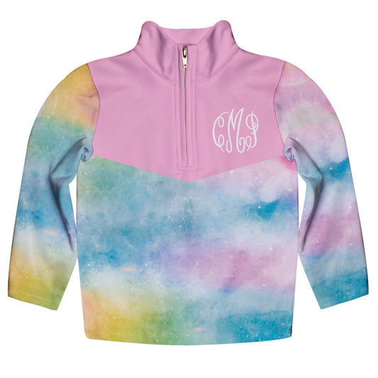 Personalized Monogram Pink Blue and Green Watercolor Heavy Weight Performance 4-Way Stretch 1/4 Zip Pullover