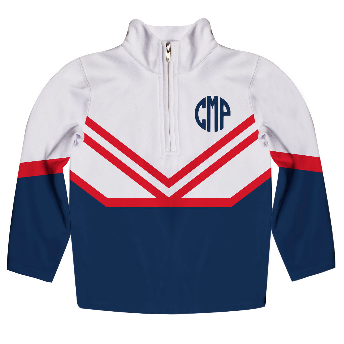 Stripes Personalized Monogram White and Navy Heavy Weight Performance 4-Way Stretch 1/4 Zip Pullover
