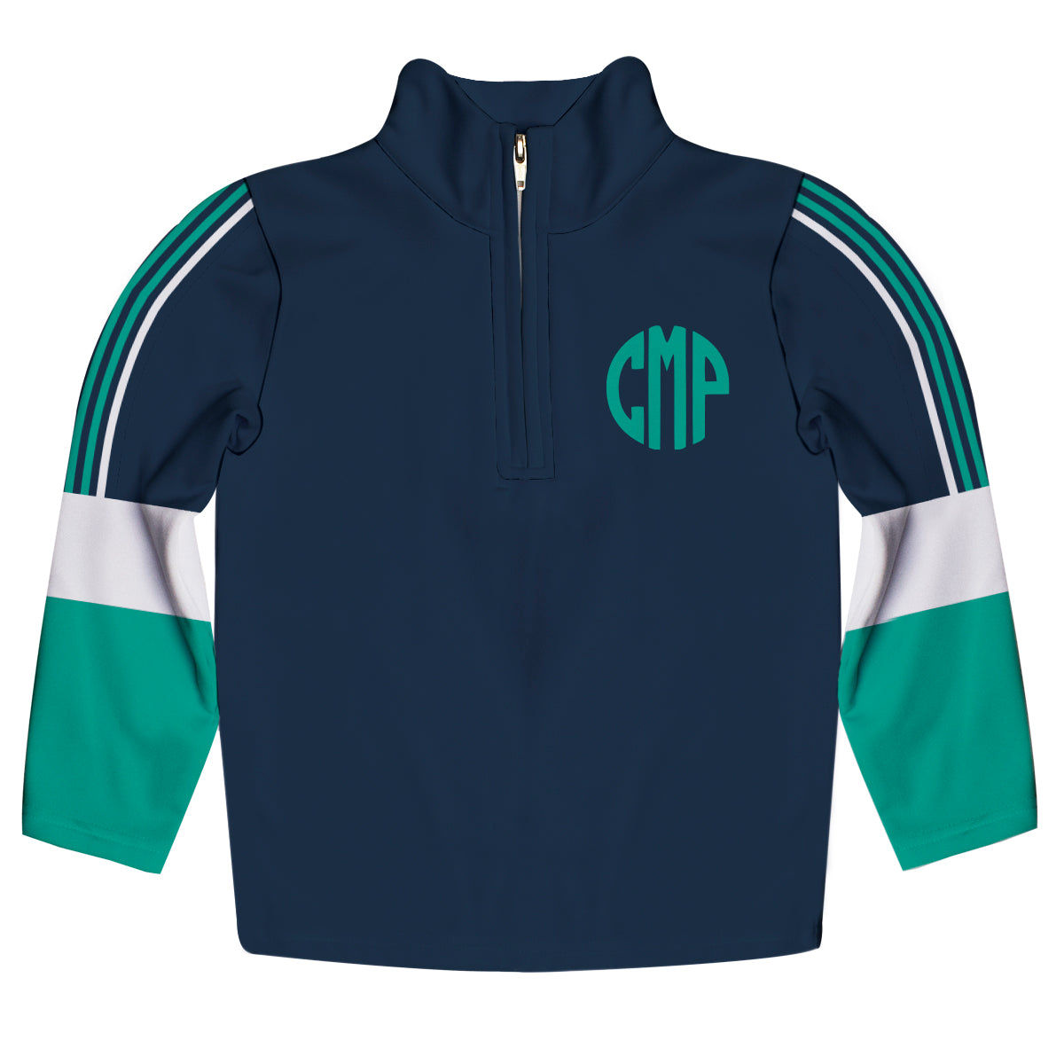 Stripes Personalized Monogram Navy and Turquoise Heavy Weight Performance 4-Way Stretch 1/4 Zip Pullover