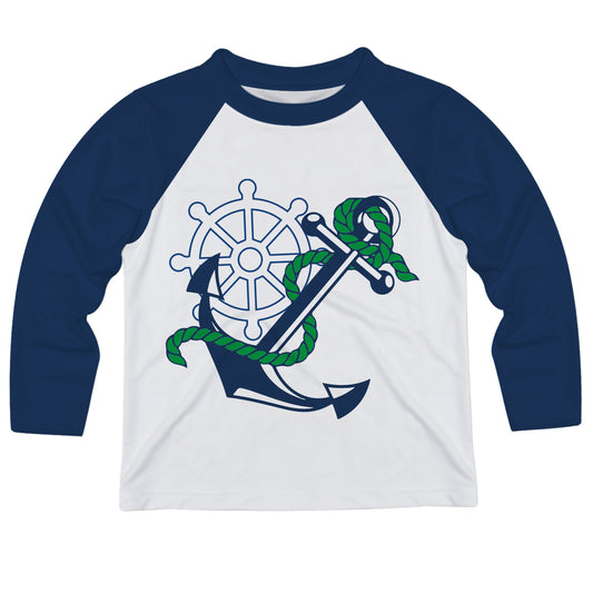 Anchor and Helm White Navy Raglan Long Sleeve Tee Shirt