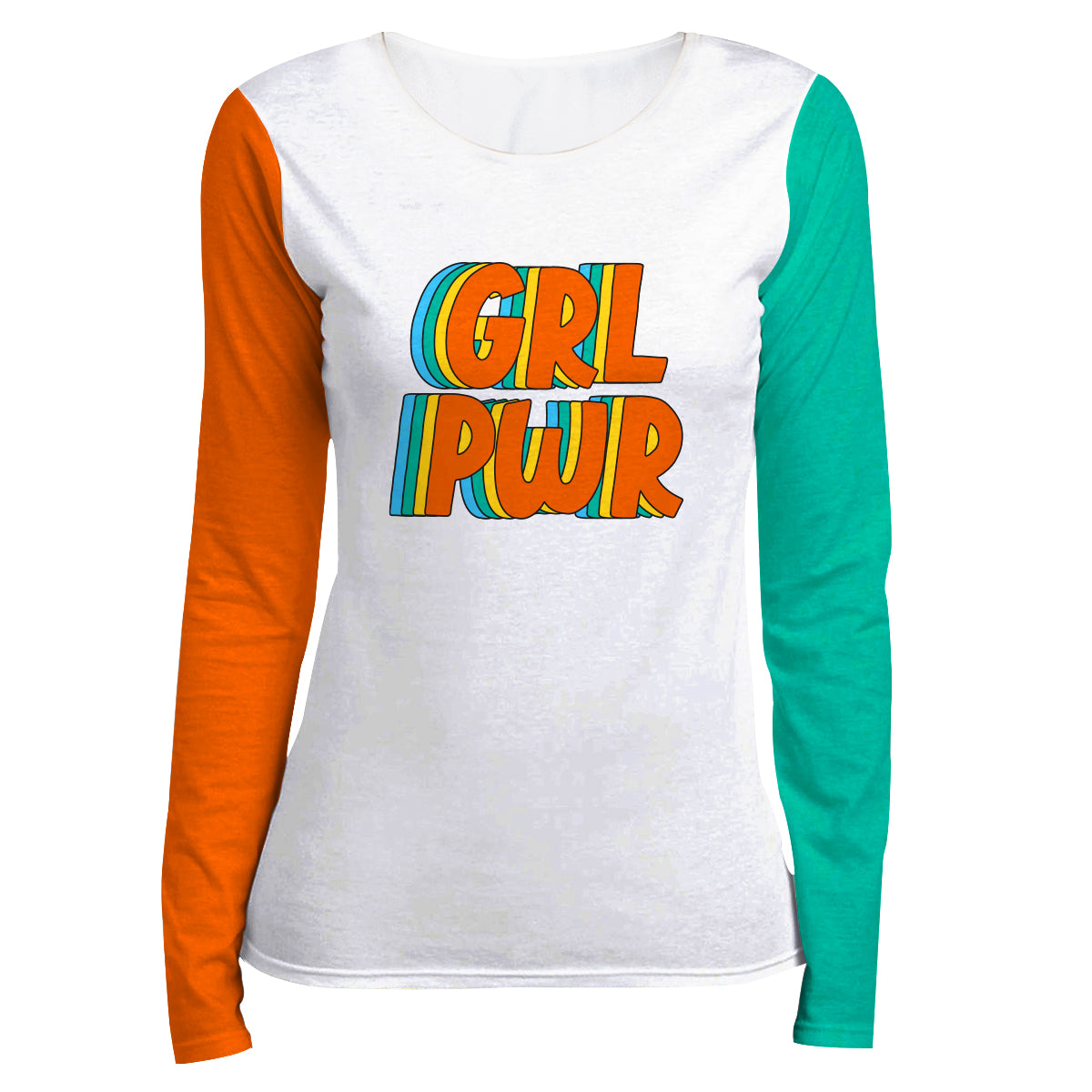 Girl Power White Orange and Mint Long Sleeve Tee Shirt