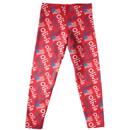 Usa Flag And Name Print Leggings - Wimziy&Co.