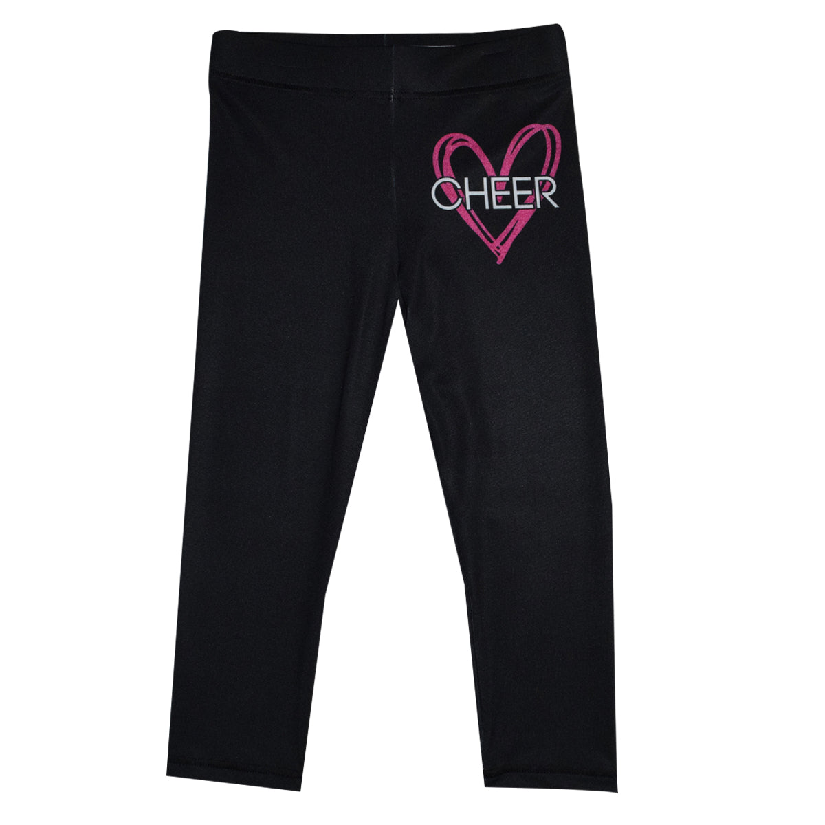 Glitter Heart Cheer Black Capri Leggings