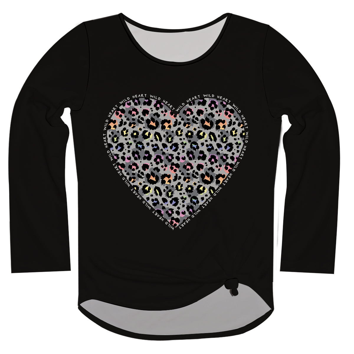 Cheetah Print Heart Long Sleeve Knot Top