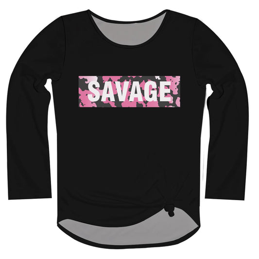 Green Savage Long Sleeve Knot Top
