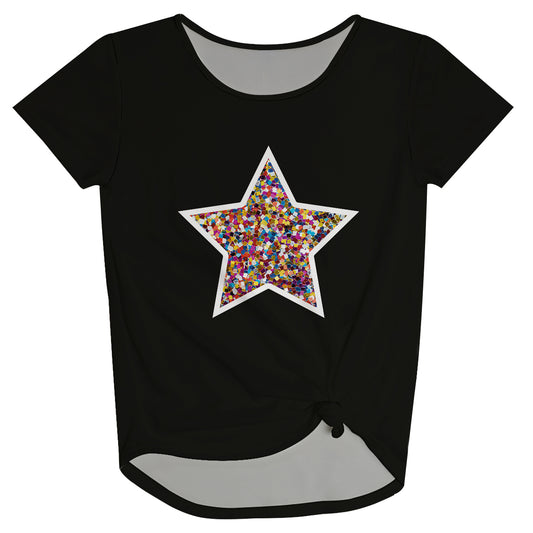 Speckled Star Black Short Sleeve Knot Top