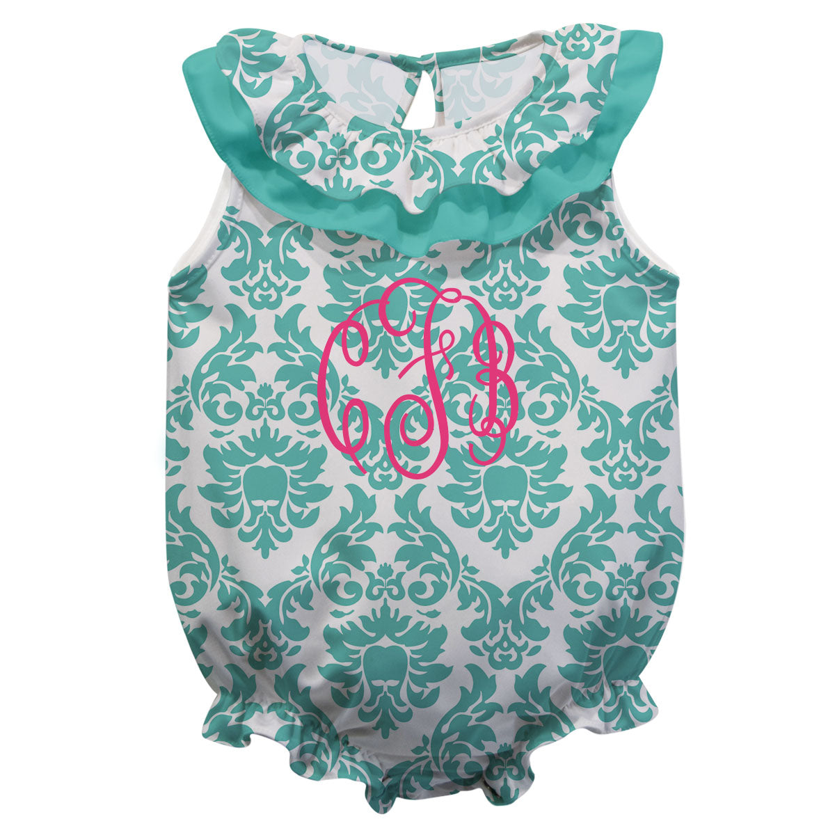Damask Monogram Turquoise Sleeveless Onesie