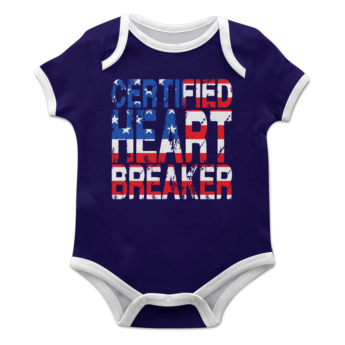 Certified Heart Breaker Flag Navy Short Sleeve Onesie