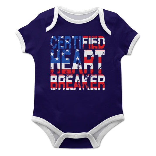 Certified Heart Breaker Flag Navy Short Sleeve Onesie