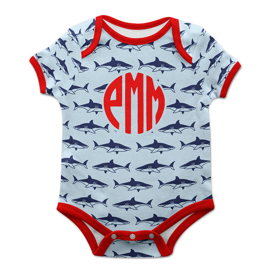Shark Lt Blue Boys Onesie Short Sleeve