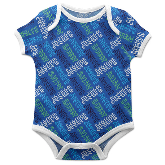 Name Print Royal Short Sleeve Onesie