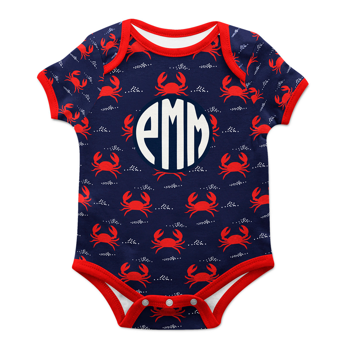 Crabs Navy Boys Onesie Short Sleeve