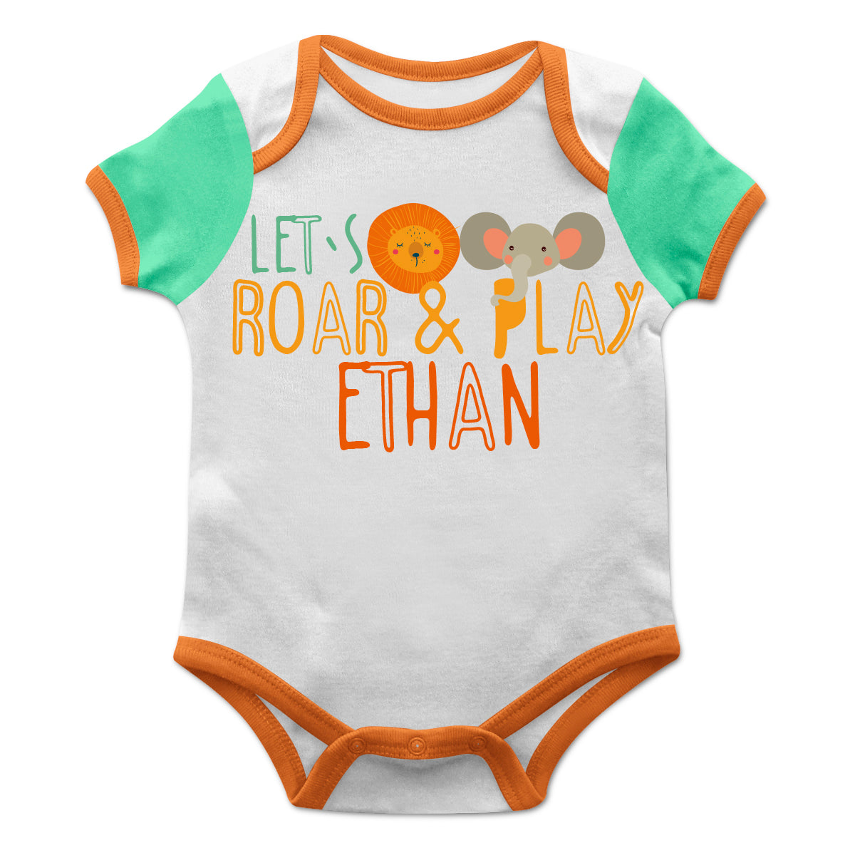 Name White and Orange Short Sleeve Boys Onesie