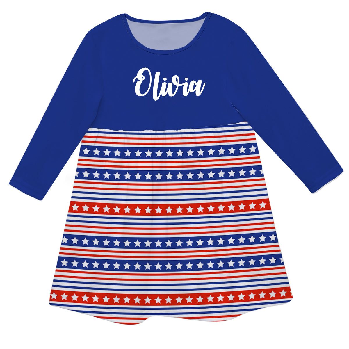 Americana Name White Red And Blue Long Sleeve Epic Dress - Wimziy&Co.