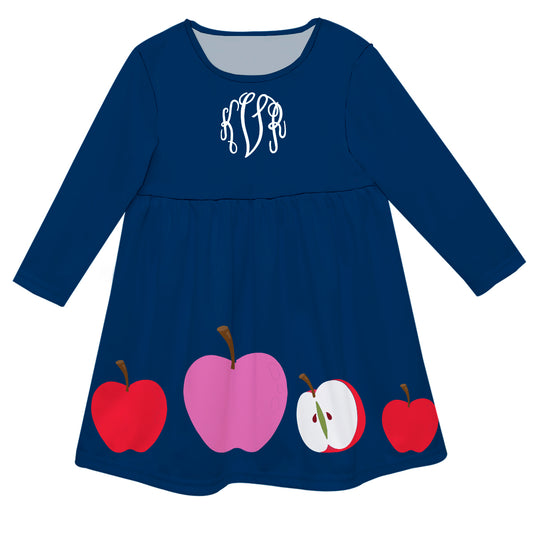 Apples Personalized Monogram Navy Long Sleeve Epic Dress