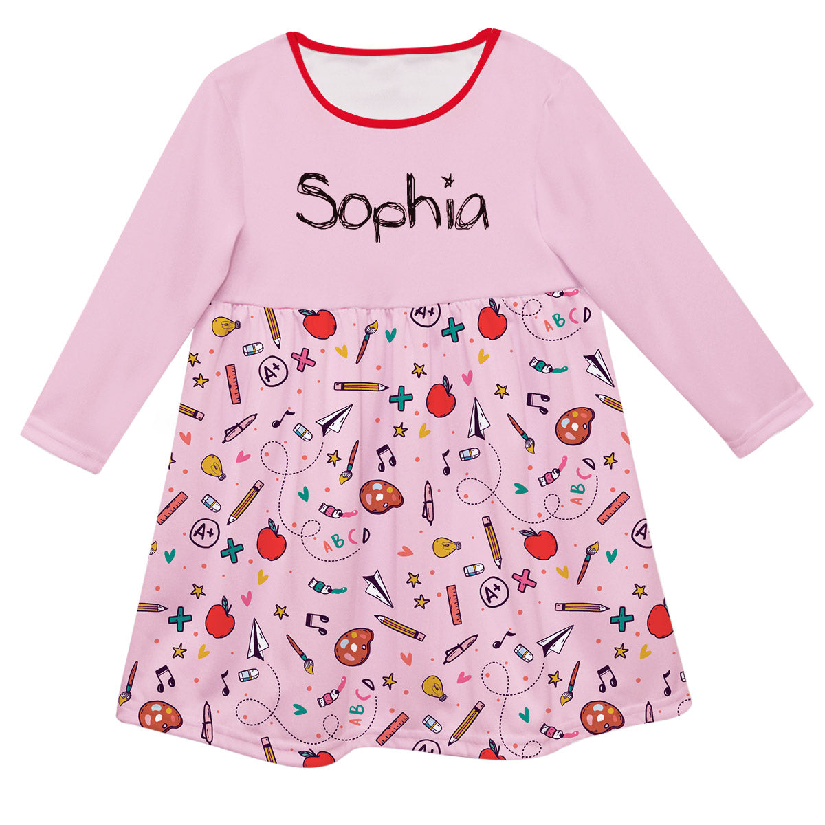 Back To School Name Pink Long Sleeve Epic Dress