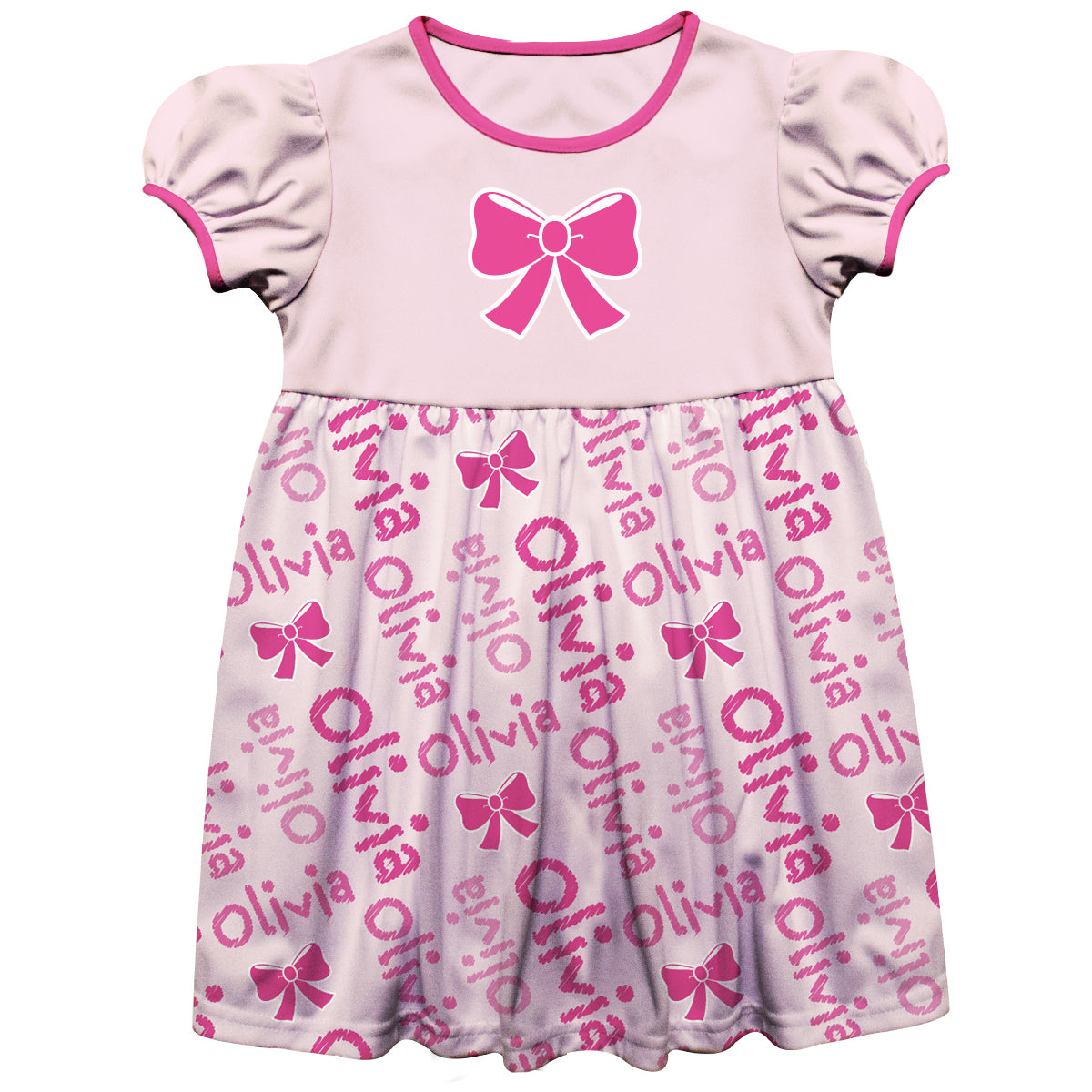 Bow and Name Print Pink Short Sleeve Epic Dress