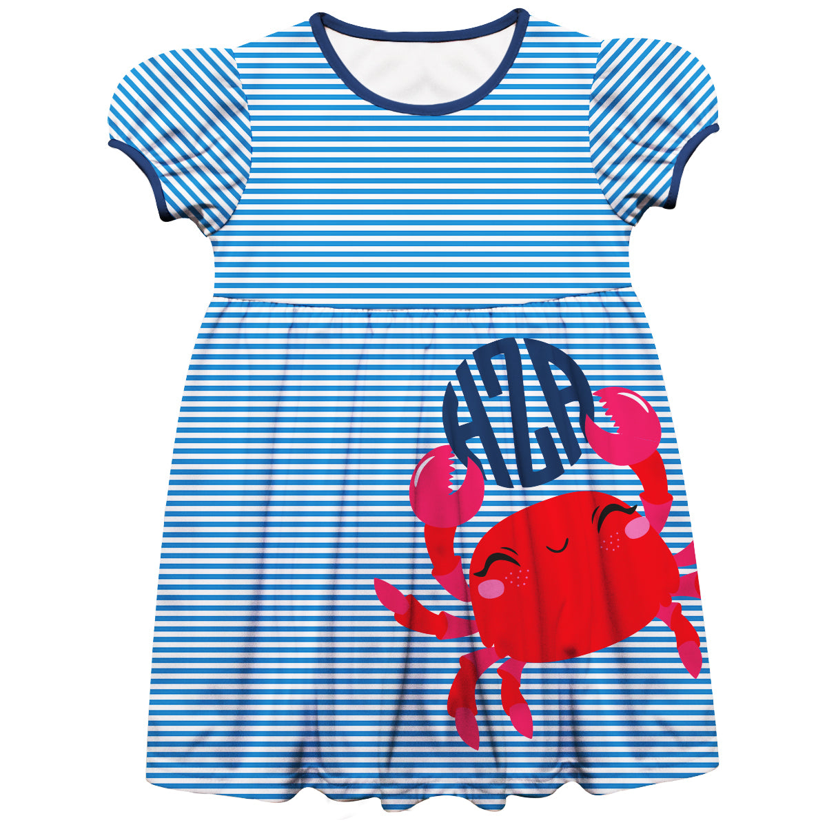 Crab Personalized Monogram Blue and White Short Sleeve Epic Dress